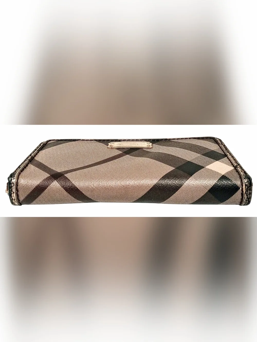 Burberry Smoke Check Stitch Small Zippy Wallet In Antique Gold - Picture 10 of 16